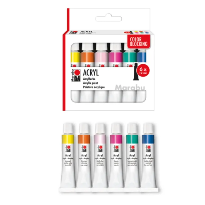 Akryylivärilajitelma 6x12ml Marabu - Color Blocking