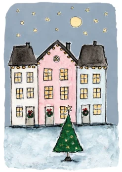 Joulukortti Sari's Artwork - Öiset joulutalot
