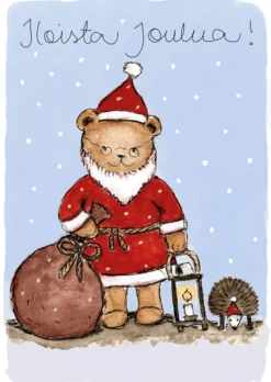 Joulukortti Sari's Artwork - Nalle joulupukkina