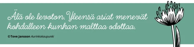 Kirjanmerkki Putinki Letterpress Tove Jansson - Älä ole levoton