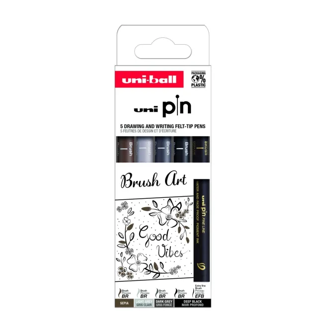 Kuitukärkikynä Uni Pin - 5kpl Brush Art