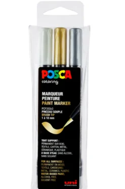 Maalitussit 3 kpl sivellinkärjellä Posca PCF-350 - Kulta, Hopea, Valkoinen