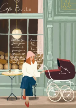 2-osainen kortti Johanna Ilander - Äiti ja vaunut, Cafe Bulla
