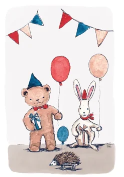 2-osainen kortti Sari's Artwork - Nalle ja pupu synttärijuhlat