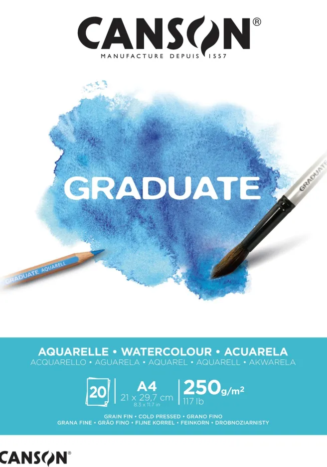 Taidelehtiö A4 Canson Graduate - Akvarellivärit 250g